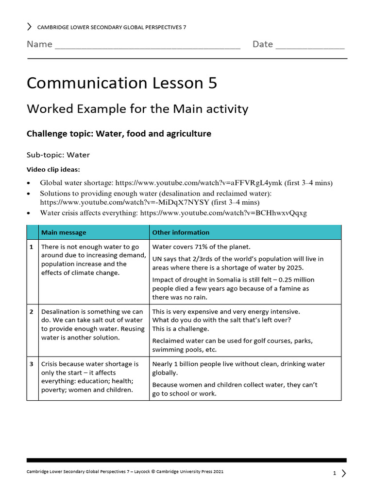 Communication Lesson 5 Worked Example For The Main Activity | PDF