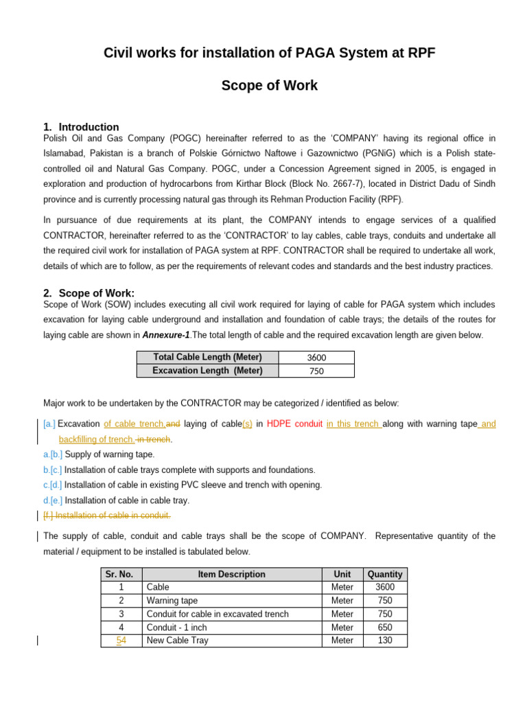 SOW - Civil Works For PAGA at RPF | PDF | Trench