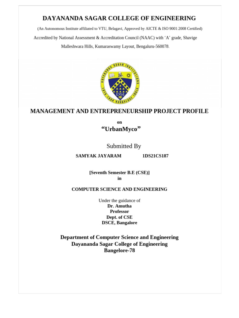 ME 1DS21CS187 Project Profile | PDF | Agriculture | Mushroom