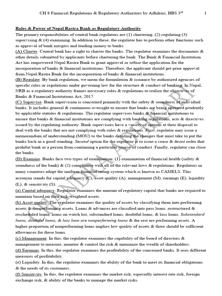 CH 8 Financial Regulation & Regulatory Authoroties | PDF | Economies ...