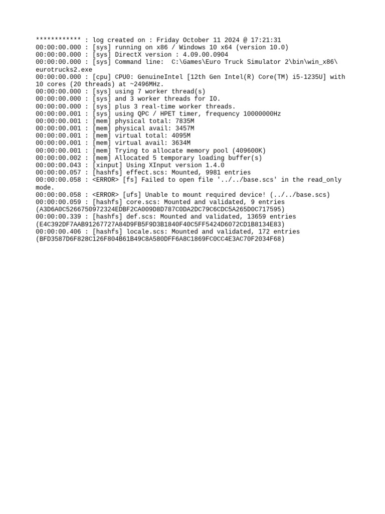 Euro Truck Simulator 2 Log Details | PDF