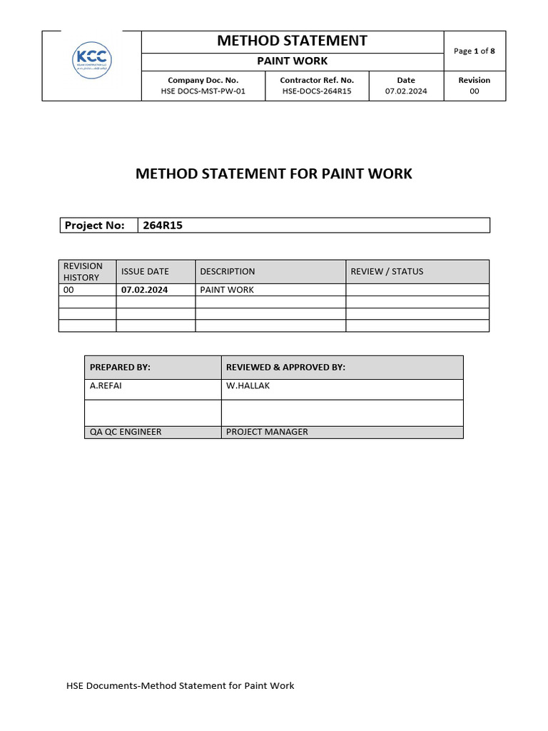 Method Statement for Paint Work | PDF | Paint | Personal Protective ...