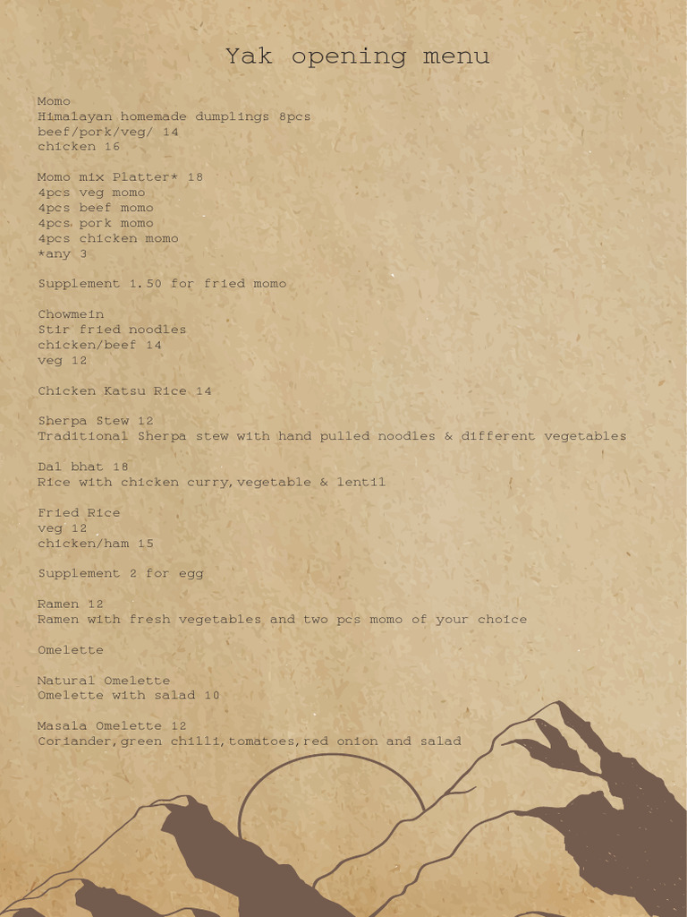 Himalayan Dumplings and Noodles Menu | PDF