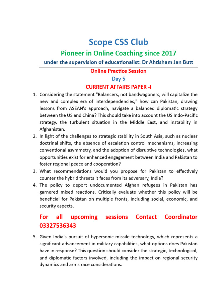Current Affairs Paper I Pdf Pakistan Policy