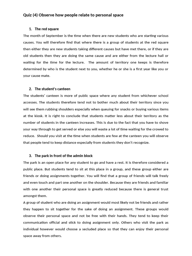 Understanding Personal Space in Student Areas | PDF