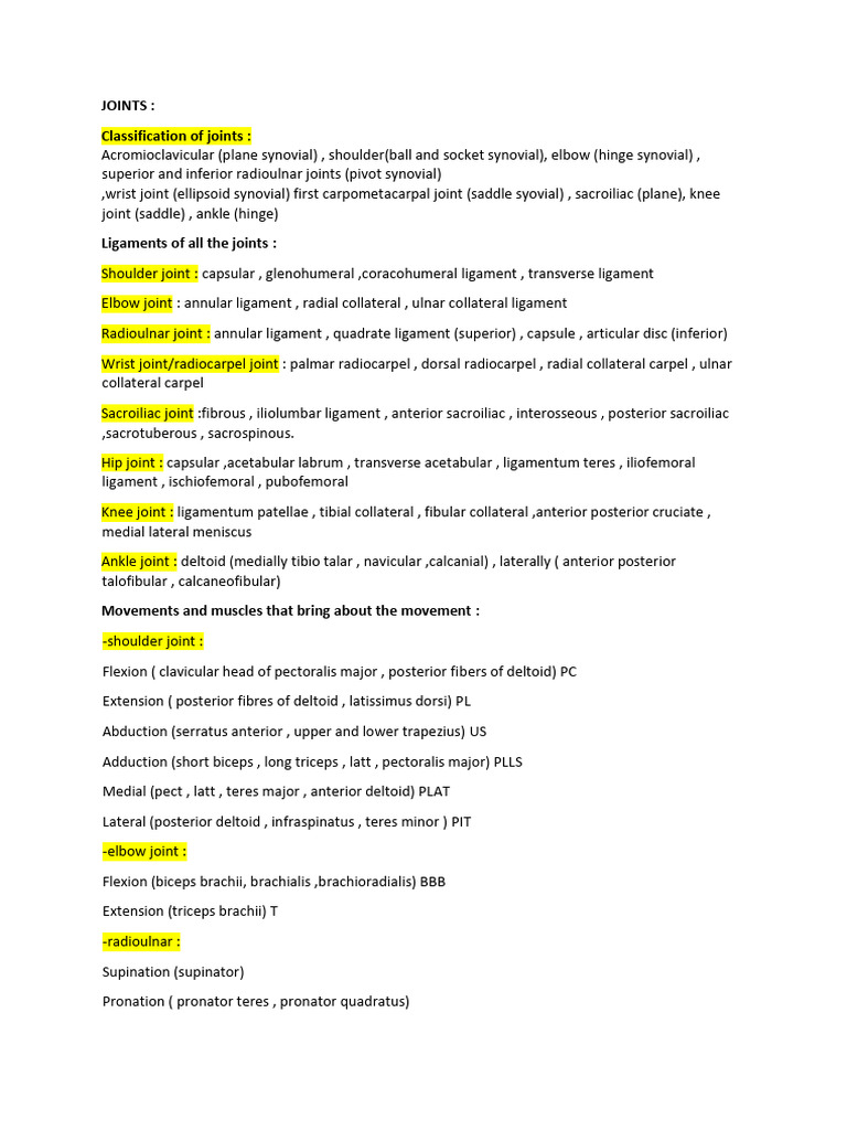 Anatomy of Joints and Muscles Overview | PDF | Anatomical Terms Of ...