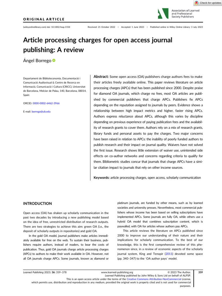 Review of Article Processing Charges | PDF | Open Access | Information ...