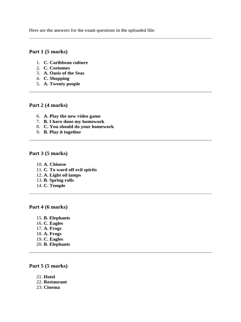 Exam Answers and Writing Prompts | PDF