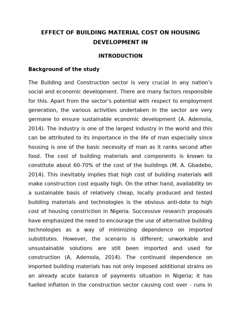 Impact of Material Costs on Housing | PDF | Building Materials ...