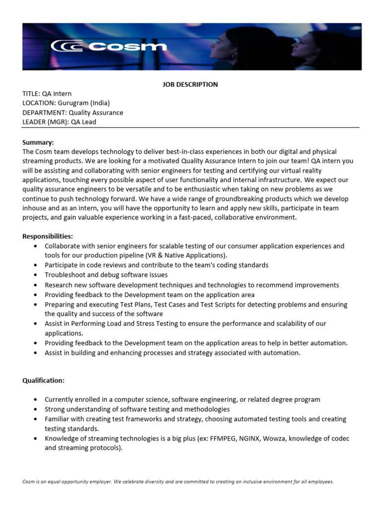 QA Intern JD Ccd81b4f49 | PDF | Software Testing | Software