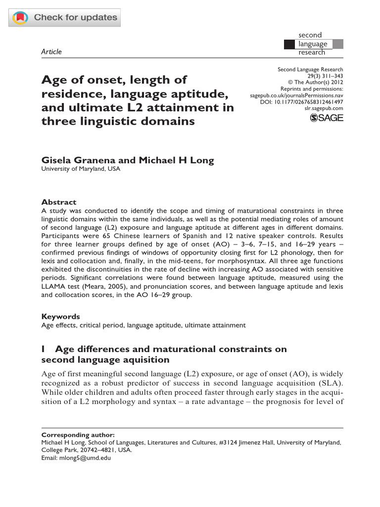 Age Effects on Second Language Acquisition | PDF | Second Language ...