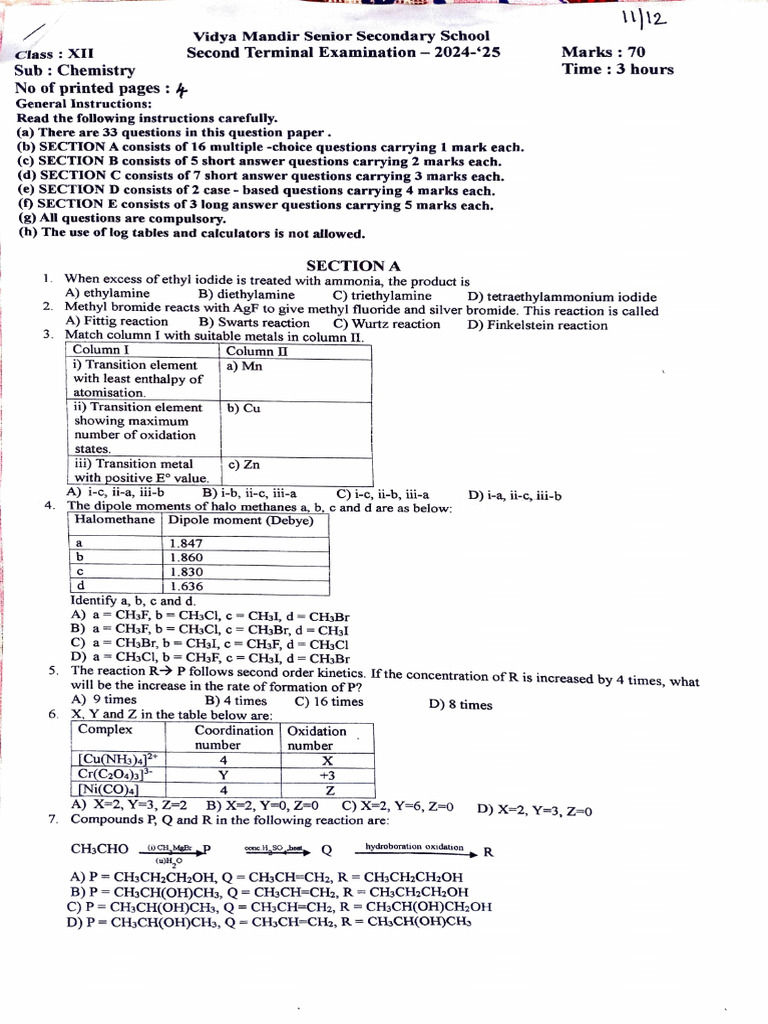 Half Yearly 2024 | PDF | Mole (Unit) | Chemical Reactions