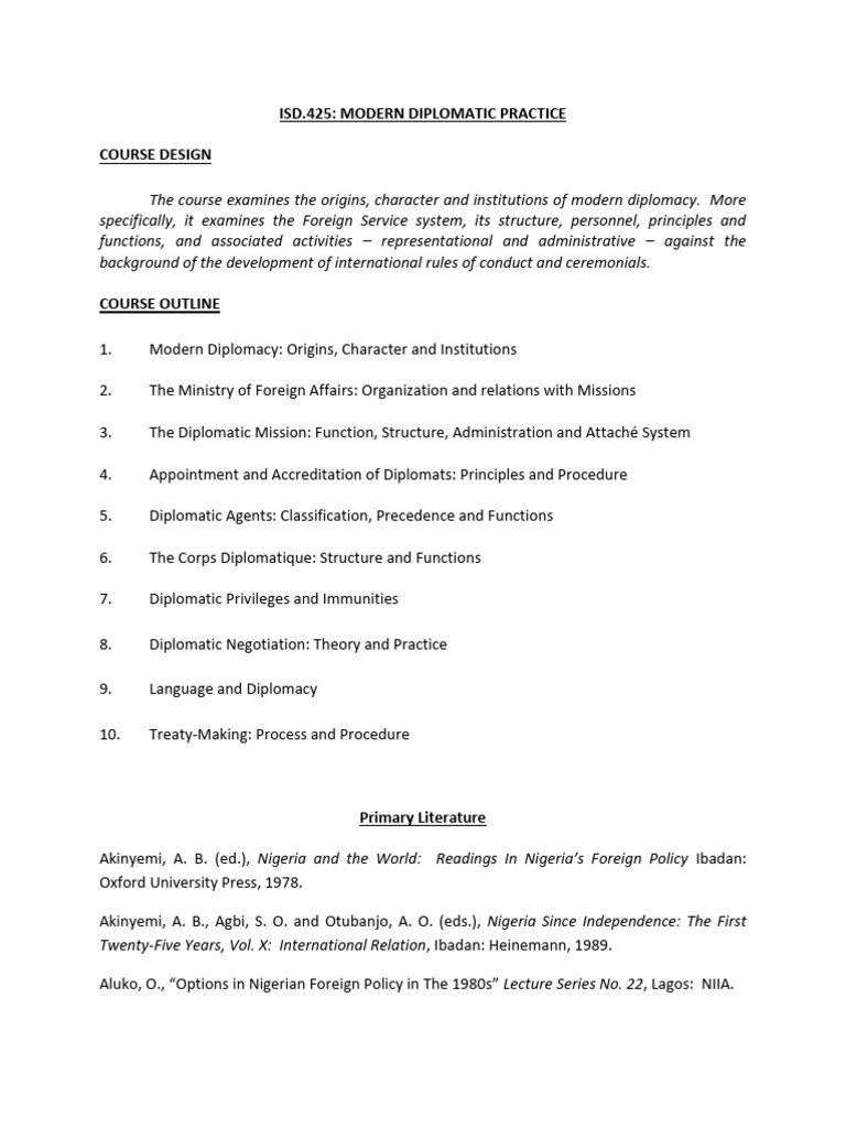 Modern Diplomatic Practice Course Overview | PDF | Diplomacy | Global ...