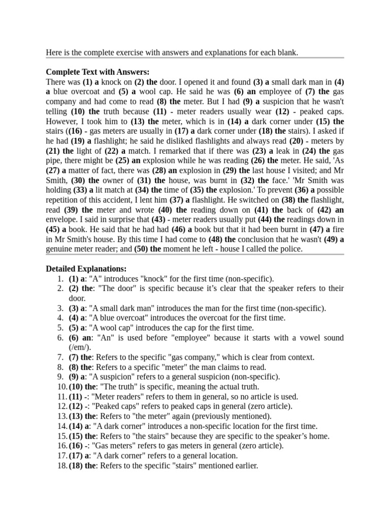 Here is the complete exercise with answers and explanations for each ...