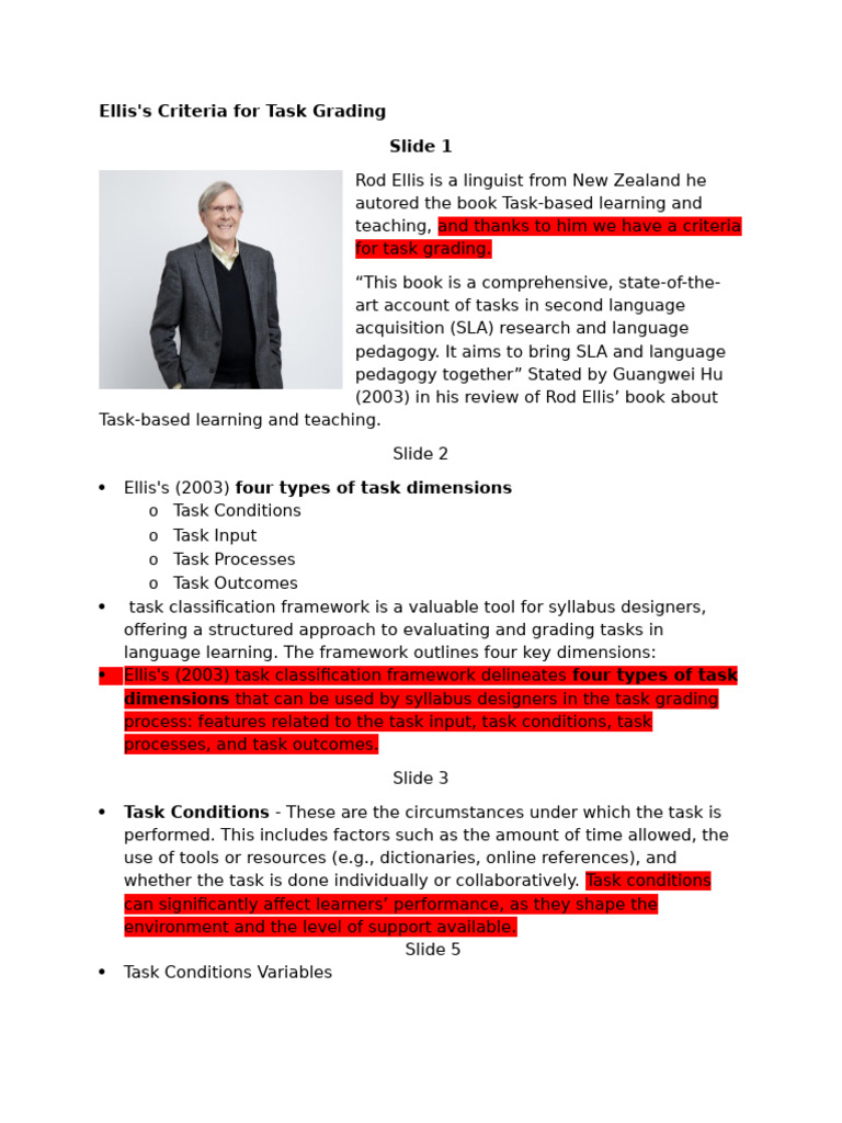 Ellis's Task Grading Framework | PDF | Learning | Vocabulary