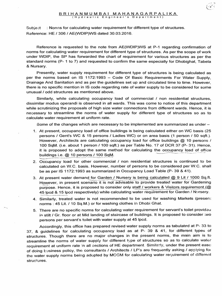 Water Supply Norms | PDF