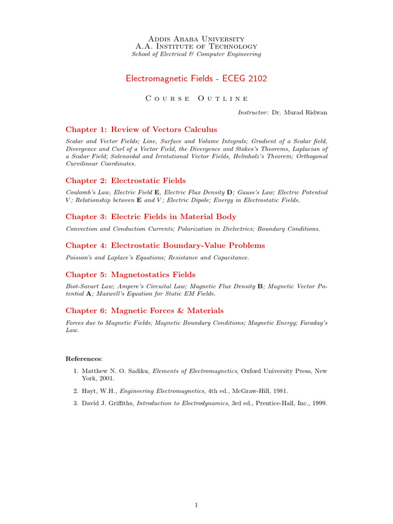 Electromagnetic Fields Course Outline | PDF