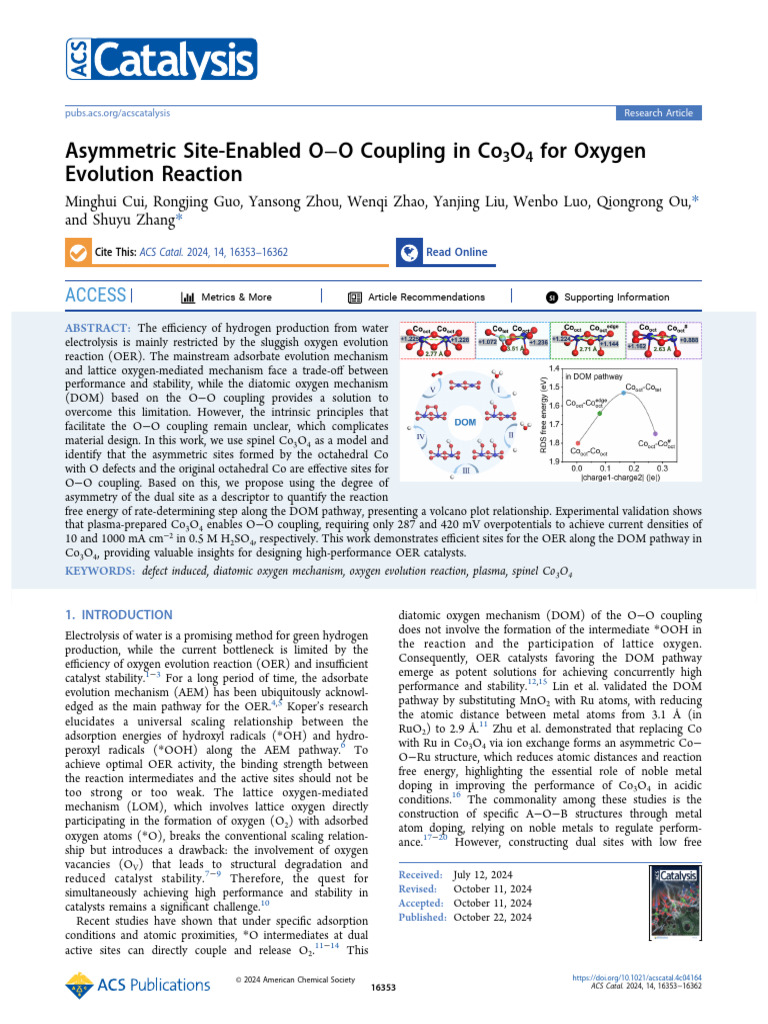 Asymmetric Site-Enabled O–O Coupling in Co3O4 for Oxygen Evolution ...