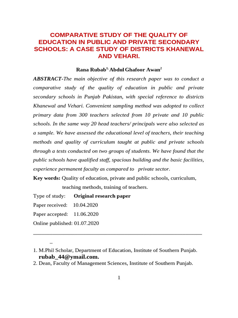 Education Quality in Public vs. Private Schools | PDF | Schools ...
