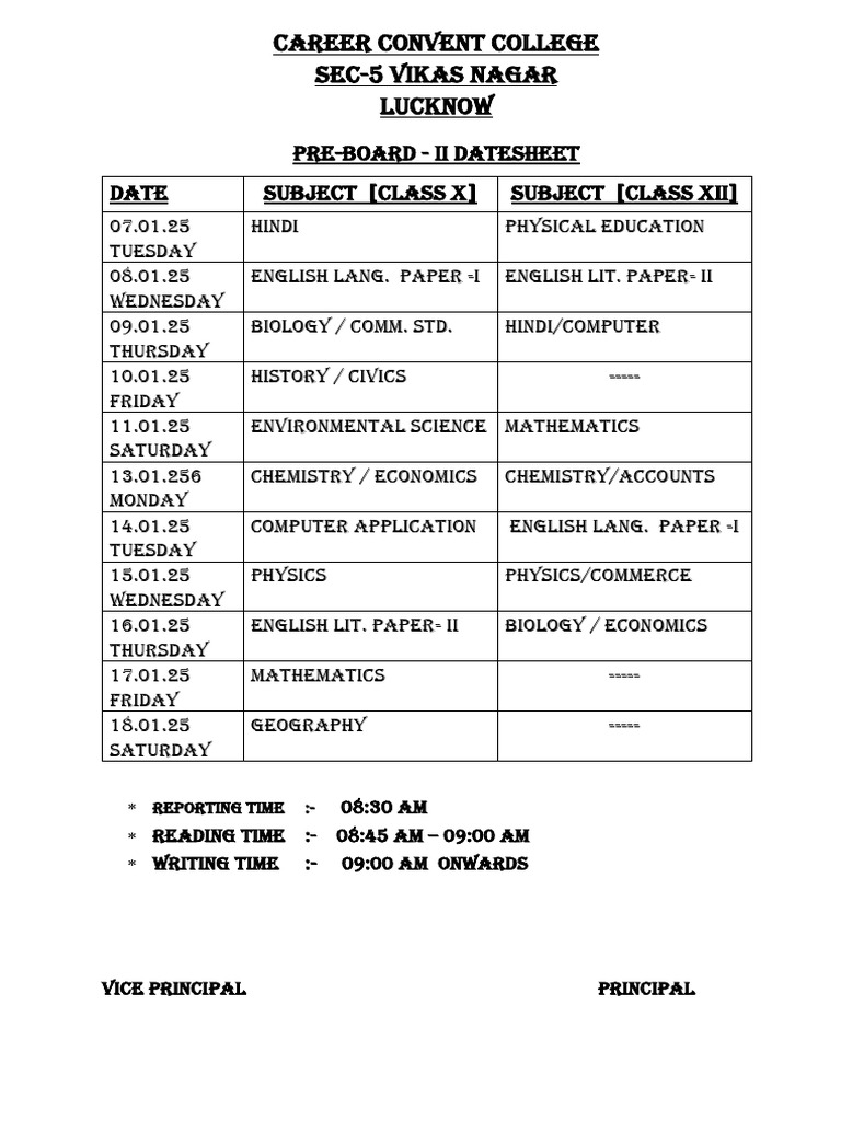 Pre Board Ii Datesheet Class X Xii 2025 | PDF