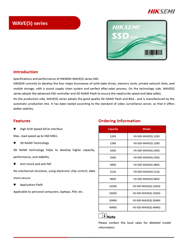 HIKSEMI WAVE(S) SSD Specifications | PDF | Solid State Drive | Flash Memory
