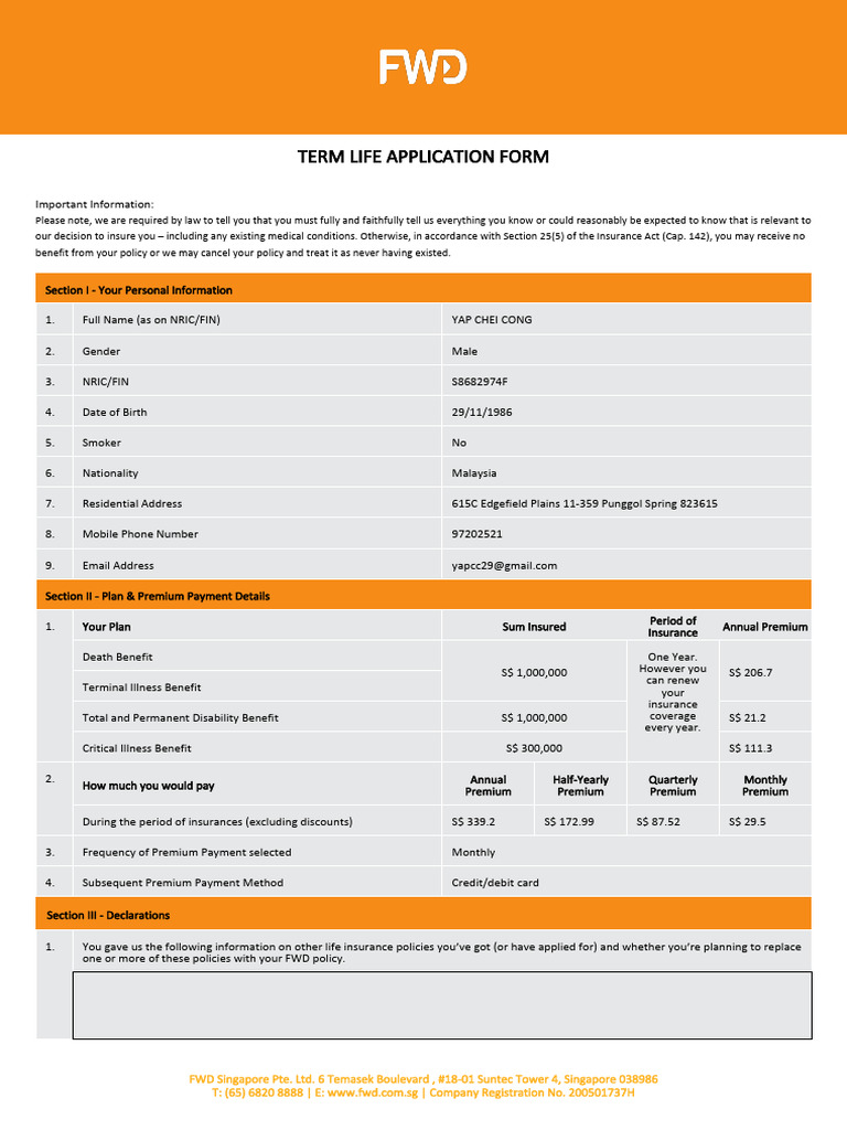 Term Life Insurance Application Form | PDF | Insurance | Life Insurance