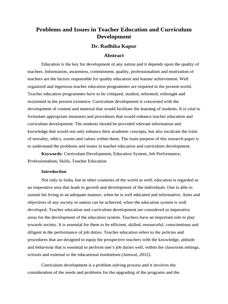 Problems and Issues in Teacher Education and Curriculum Development ...