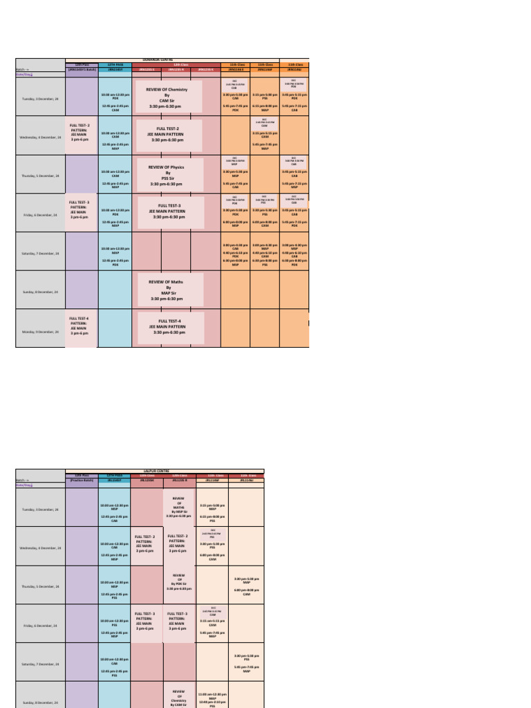 12th Class JEE Main Test Schedule | PDF