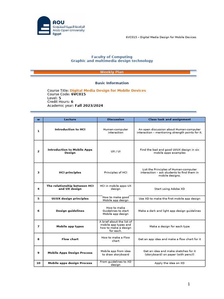 6VC015 Interactive Design Weekly Plan - Fall 2023 | PDF | Human ...