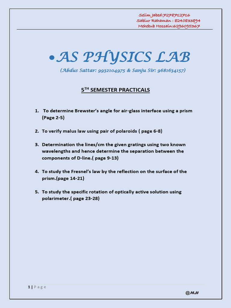 As Physics Lab: 5 Semester Practicals | PDF | Angular Resolution ...