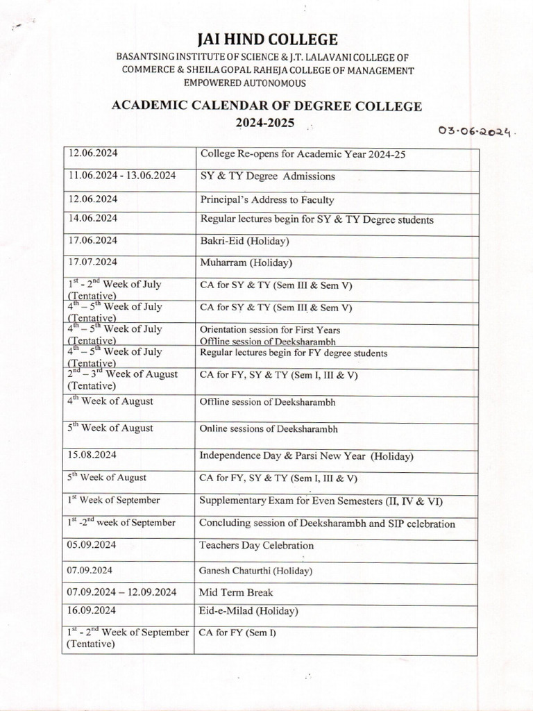 Academic Calendar 2024 25 | PDF