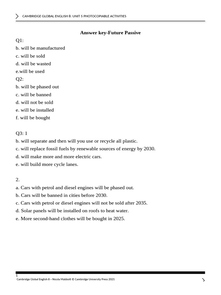 Answer Key-Future Passive | PDF