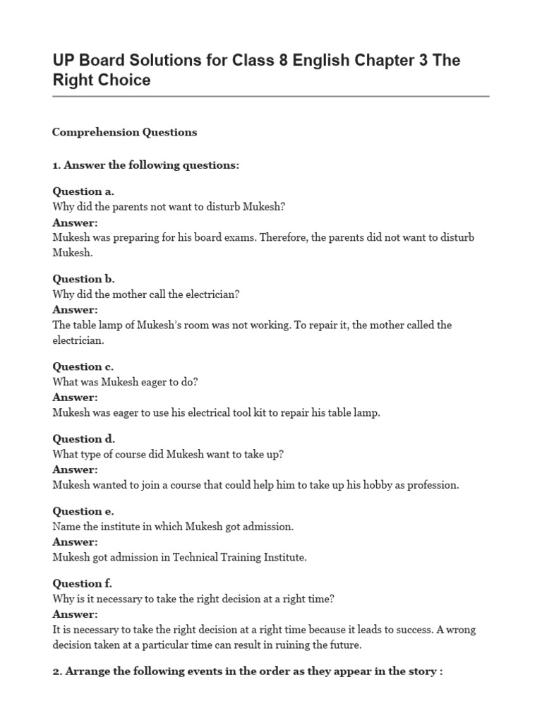 Class-8 Apter-3-English-Rainbow-Solution-Up-Board | PDF | Grammar ...