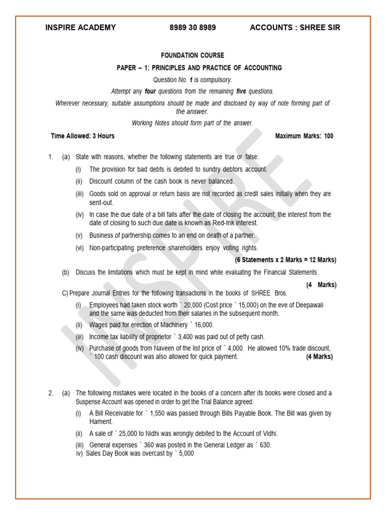 Principles & Practice of Accounting Exam | PDF | Debits And Credits ...