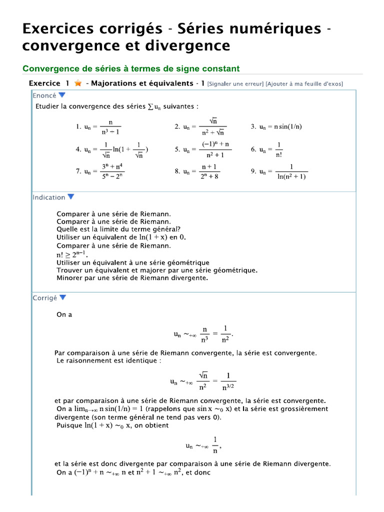 02 - Séries Numériques Exercices Résolus Version2 BIBMATH | PDF