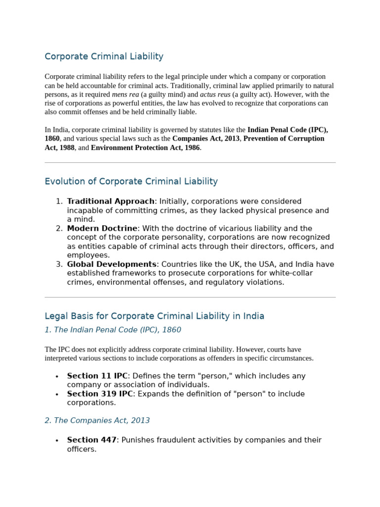 Corporate Criminal Liability | PDF | Crimes | Crime & Violence