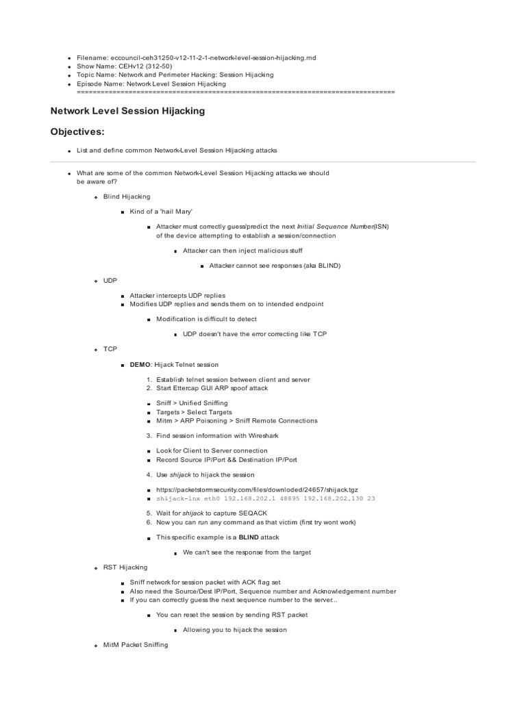 Eccouncil ceh31250 v12 11 2 1 network level session hijacking pdf