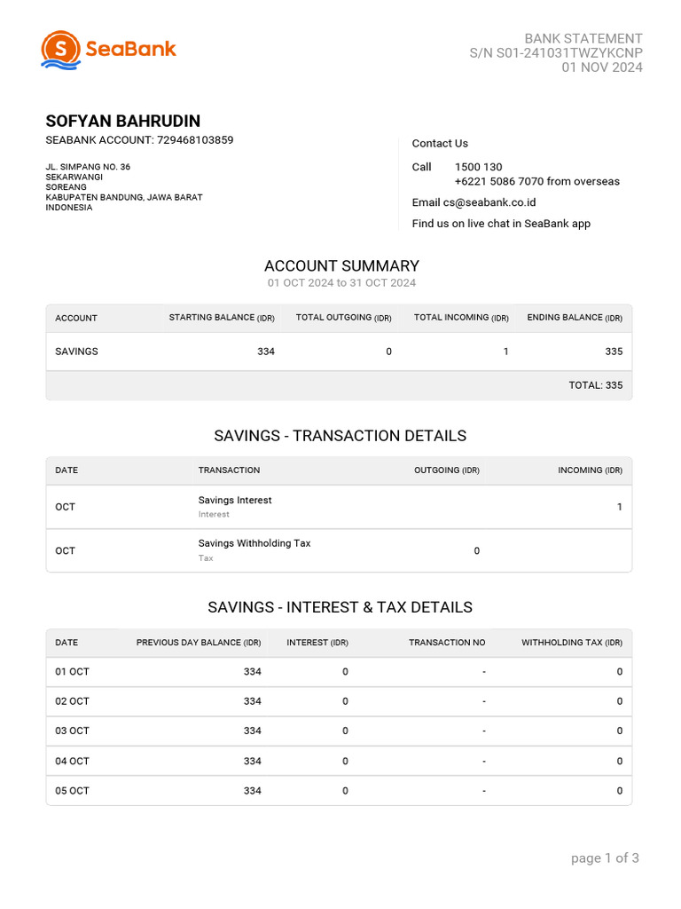 SeaBank Account Statement Summary | PDF | Business | Money