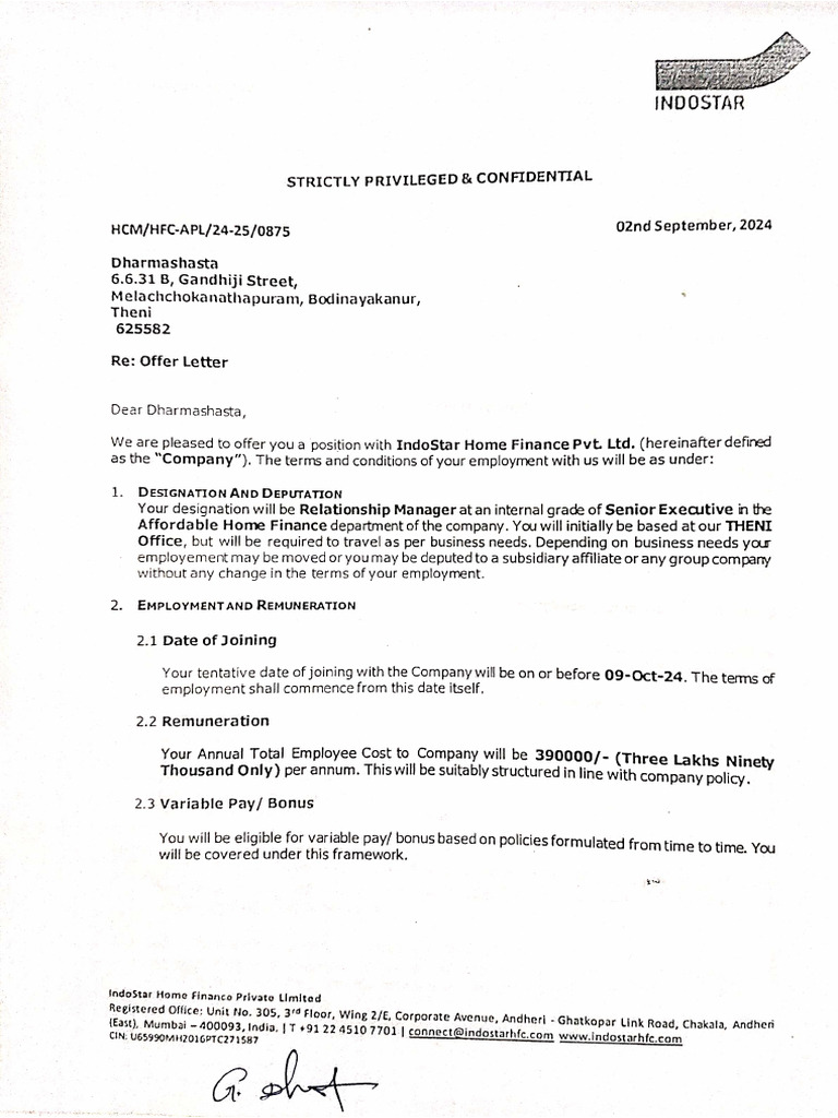 My Offer Letter-1 | PDF