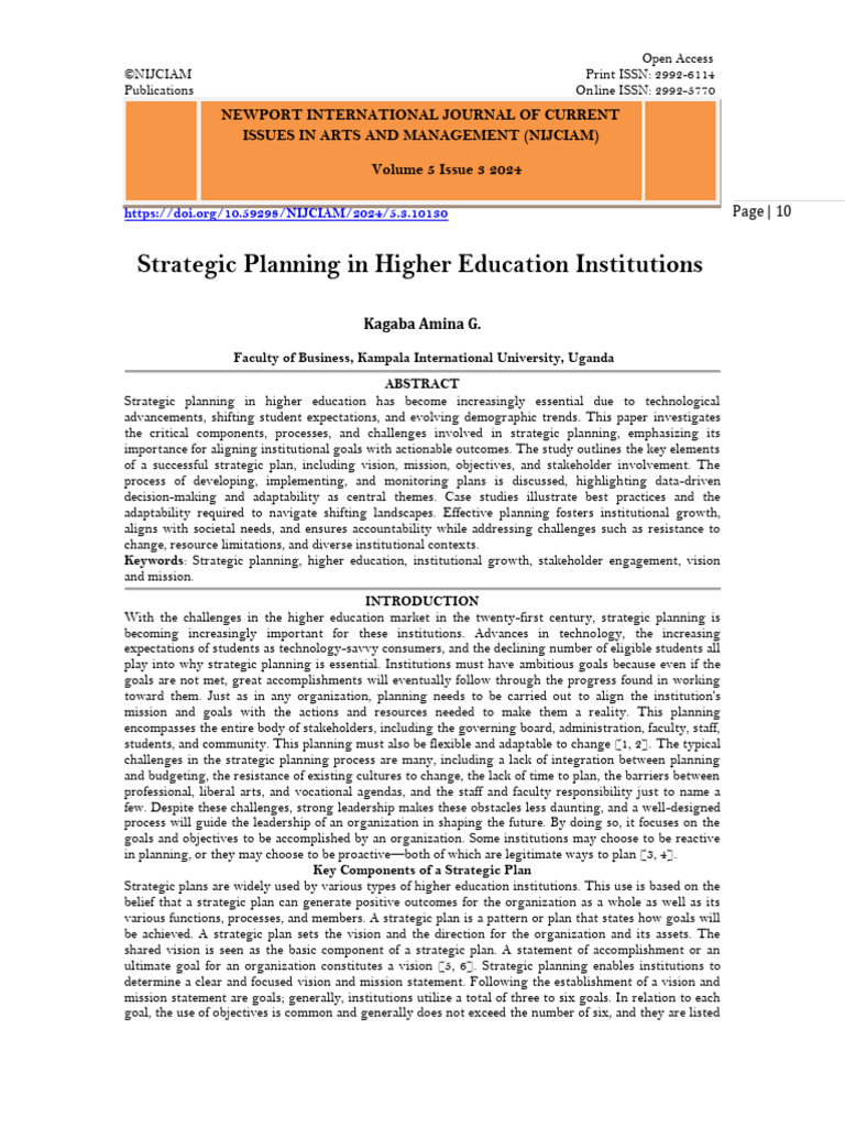 What Is The Purpose Of Strategic Planning In Higher Education Management
