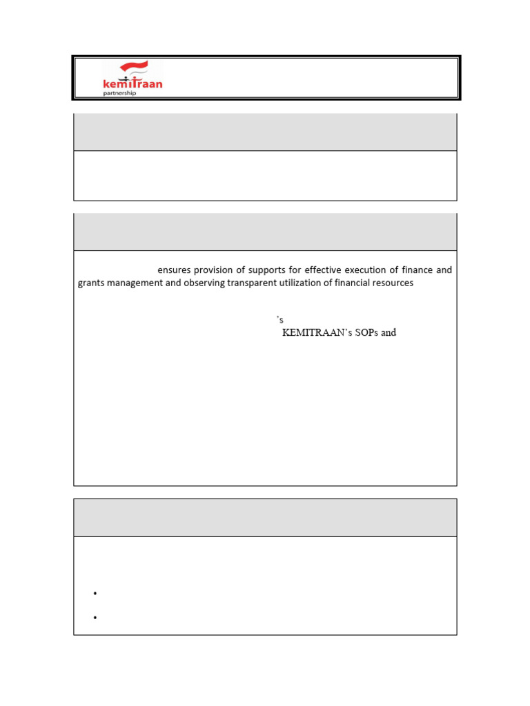 TOR Finance and Grant Officerrev 2024 | PDF | Communication | Negotiation