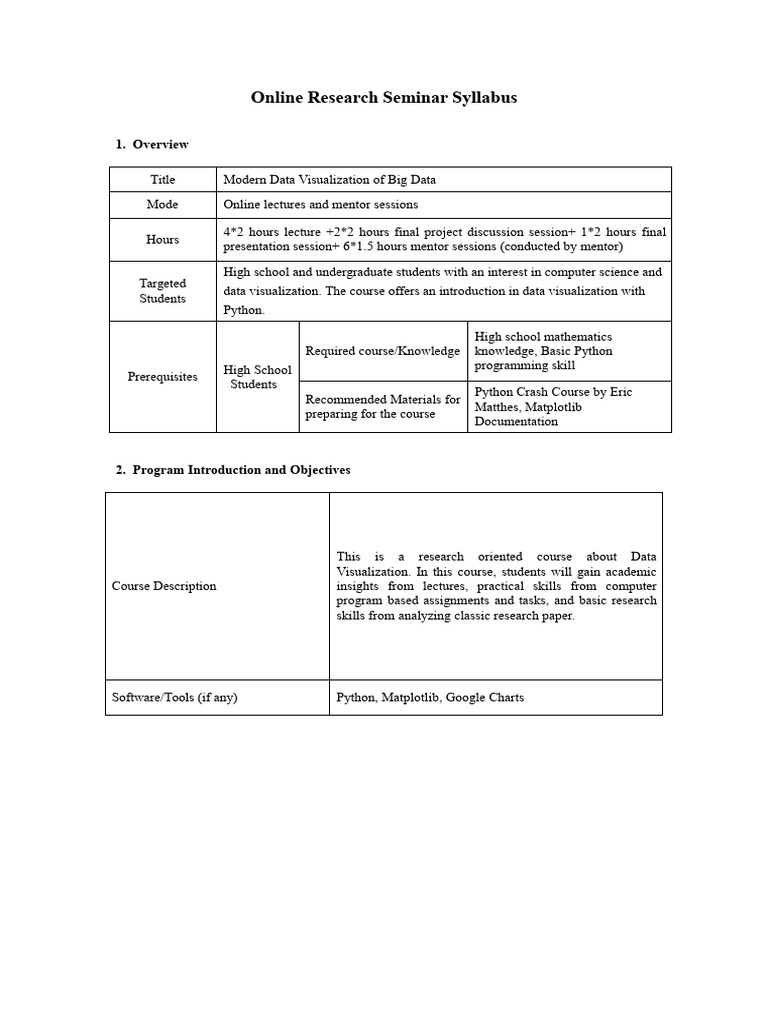 Data Visualization Course Syllabus | PDF | Data | Python (Programming ...
