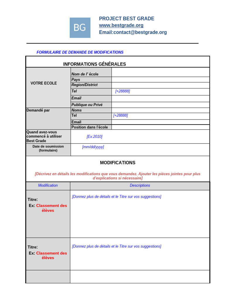 Demande de modifications scolaires | PDF