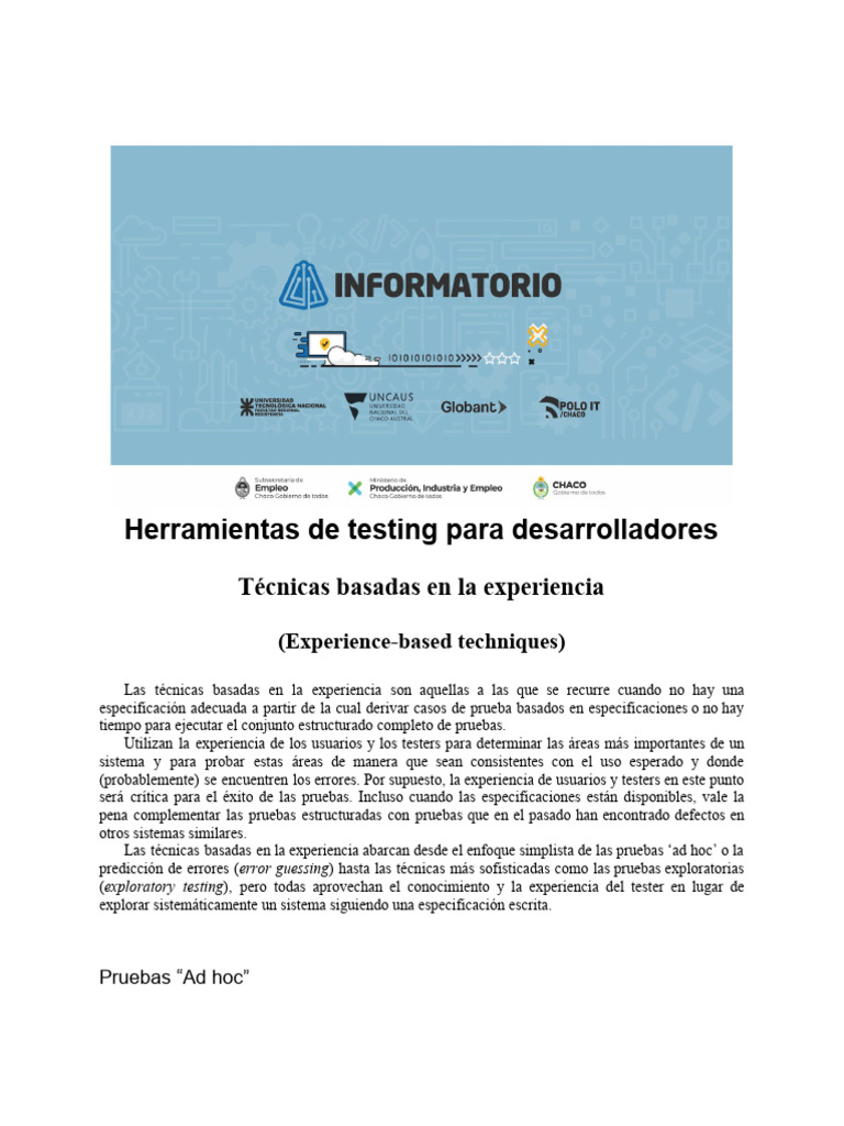 Técnicas de Testing Basadas en Experiencia | PDF | Software | Ciencias ...