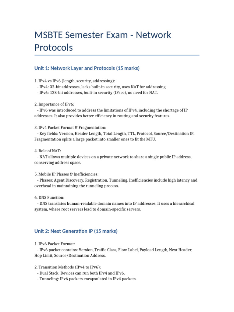 MSBTE Network Protocols Exam Guide | PDF | I Pv6 | Internet Protocols