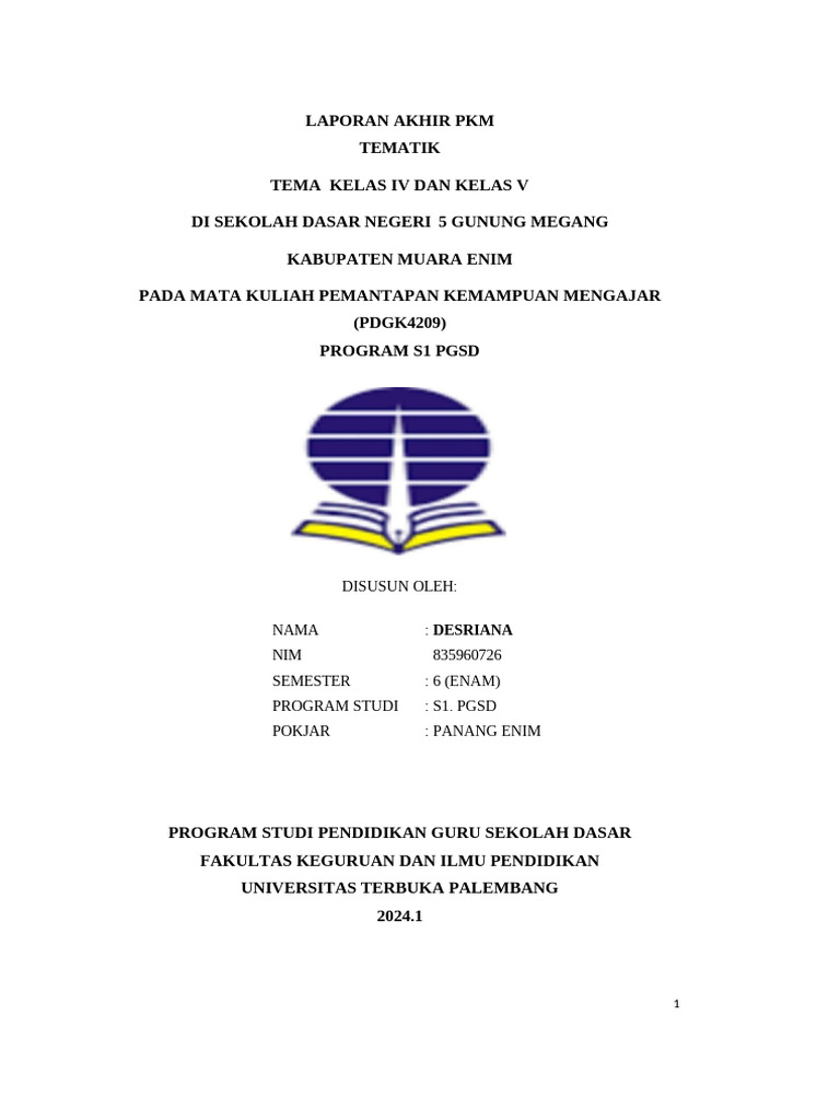 Laporan PKM SDN 5 Gunung Megang | PDF