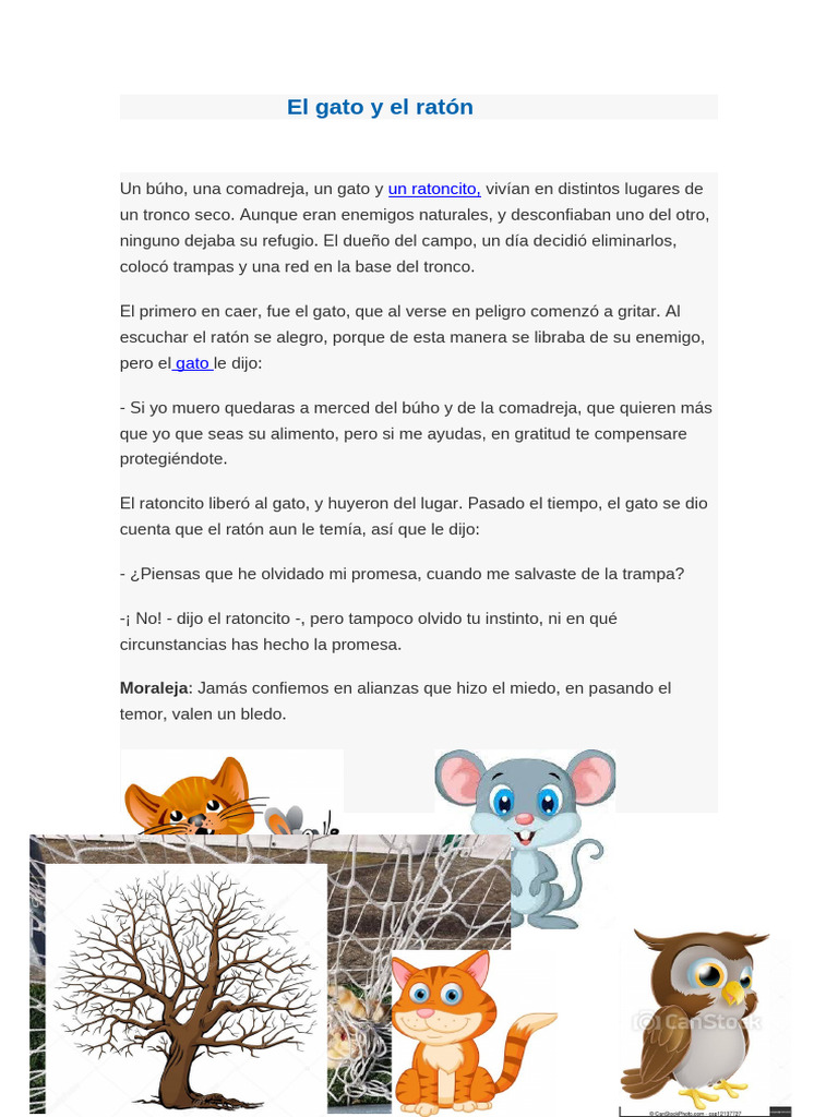Moraleja de la fábula: gato y ratón | PDF