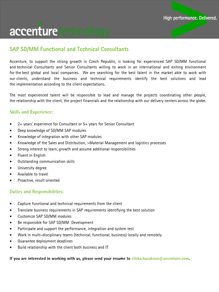 SAP SD/MM Consultant Opportunities at Accenture | PDF