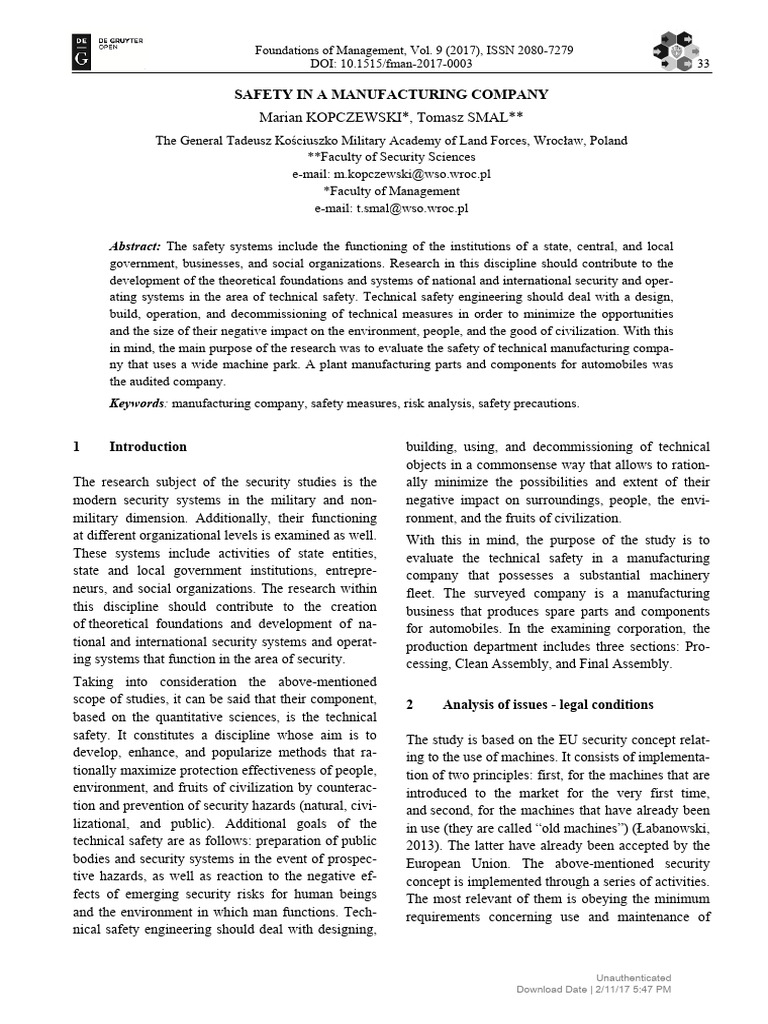 Safety in A Manufacturing Company | PDF | Personal Protective Equipment ...