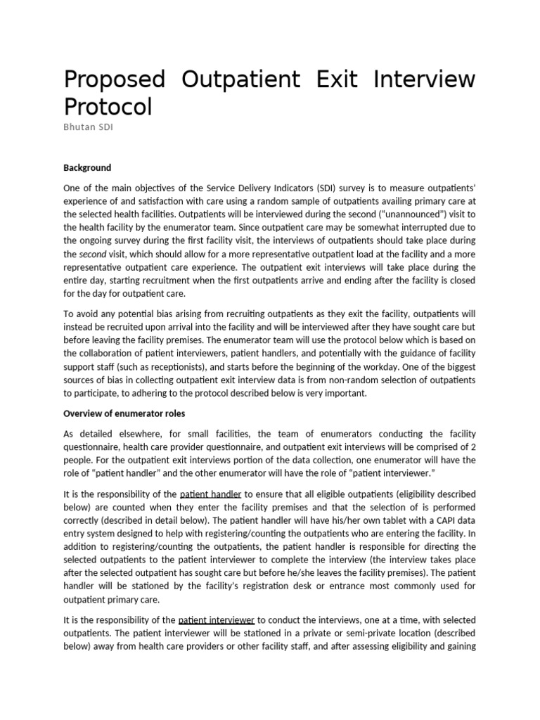 Outpatient Exit Interview Protocol Guide | PDF | Patient | Sampling ...